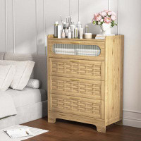 Bungalow Rose Wood 4 Drawer Dresser for Bedroom, Large Double Dresser with Wide Drawers