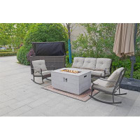 Winston Porter Jerry 4-Piece Gas Fire Pit Table, A Sofa , 2 Rocking Chairs And A Storage Box