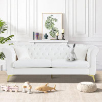 Rosdorf Park Luxurious Velvet Upholstered Sofa With Metal Legs, Chesterfield Style Design, High Density Foam Padding