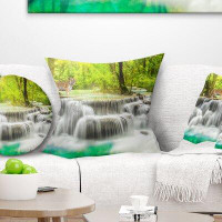 Made in Canada - East Urban Home Photography Erawan Waterfall in Kanchanaburi Throw Pillow