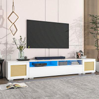 Ivy Bronx Rattan Style Entertainment Centre With Push To Open Doors, Modern TV Stand With Colour Changing LED Lights