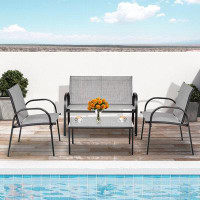 17 Stories Middelburg Outdoor 4 Pieces Patio Furniture Set with Glass Top Coffee Table