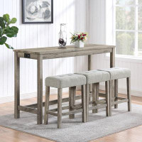 Gracie Oaks Bar Table Set with Power Outlet, Bar Table and Chairs Set, 4 Piece