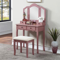 Alcott Hill Sanlo Wooden Vanity Make Up Table And Stool Set