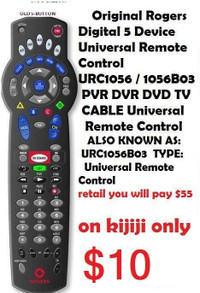 Original Rogers Digital 5 Device Universal Remote Control URC URC1055 URC1056 / URC1056B03 PVR DVR DVD TV CABLE