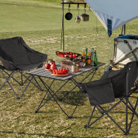 Arlmont & Co. 3 Pieces Camping Portable Folding Tables & Chairs Set, Collapsible Picnic Fold Up Table & Chairs