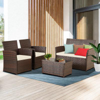 Red Barrel Studio Suleimn 4 Person Outdoor Patio Wicker  Conversation  Set, Loveseat with Coffee Table