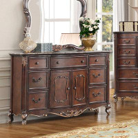 Royal Classics Constantine 7-Drawer Solid Wood Dresser with Marble Top, Cherry