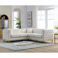 Mercer41 L-Shaped Velvet Upholstered Sectional Sofa With Nailhead Trim And Button Tufted