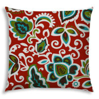 East Urban Home 20" X 20" Read And Green Blown Seam Damask Throw Indoor Outdoor Pillow