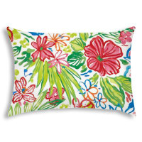 East Urban Home 14" X 20" White And Green Blown Seam Floral Lumbar Indoor Outdoor Pillow