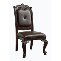 Wenty Beautiful Hand Carved Formal Traditional Dining Side Chair With Faux Leather Upholstered Padded Seat And Back Butt