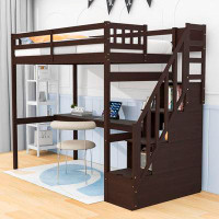 Harriet Bee Twin Size Loft Bed With Storage Staircase And Built-In Desk
