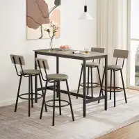 17 Stories Bar High Dining Table 5-Piece Set, Industrial Style Bar Table, 4 Pu Leather Bar Chair Rustic Brown