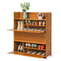 Bring Home Furniture 28 Pair 7 Tiers Bamboo Shoe Storage Cabinet Organizer with 3 Flip Doors Hallway
