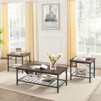 17 Stories 3 In 1 Coffee Table, Living Room Table With Open Storage, Coffee Table Set Of 3 For Home, Office, Rustic Brow