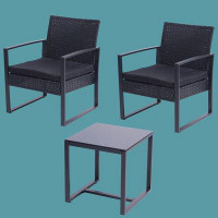 Latitude Run® Ensemble de 3 meubles d'extérieur en osier avec chaise en rotin et table basse (noir)