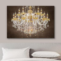 IDEA4WALL Brown Paint Stroke Gold Crystal Chandelier Decor Lights Contemporary Relax Calm Wall Art