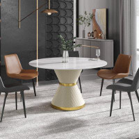 Everly Quinn Modern Round White Pedestal Dining Table