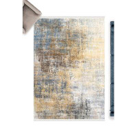 Rugpera Vita Grey And Gold And White Color Abstract Design Carpet Machine Woven Polyester & Cotton Yarn Area Rug