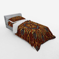 East Urban Home Ambesonne Ethnic Bedding Set, Mosaic Like Warm Coloured Design With Floral Swirls Image Print, 4 Piece D