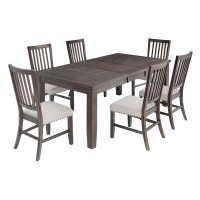 The Twillery Co. Meltham 7 - Piece Extendable Pine Solid Wood Dining Set