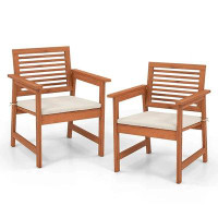 Wildon Home® Wildon Home® Set Of 2 Outdoor Dining Chair Patio Solid Wood Chairs With Comfortable Cushions