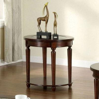 Darby Home Co Transitional 1Pc End Table Dark Cherry Open Bottom Shelf Beveled Glass Top Turned Legs Living Room Furnitu