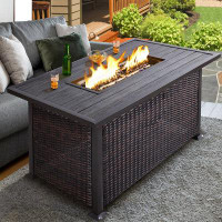 Latitude Run® Latitude Run® Outdoor Fire Pit Table With Propane Tank Holder, 48 Inches Rattan Patio Fire Pit Table With