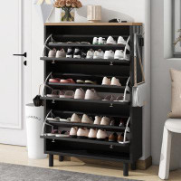Hokku Designs Narrow Design Shoe Cabinet With 3 Flip Drawers