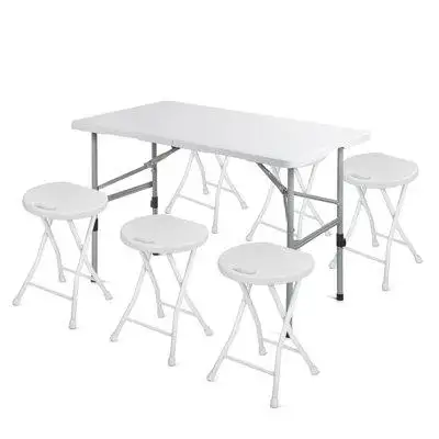 MoNiBloom Ensemble de 7 tables à cartes de 4 pi avec chaises, bureau pliant avec poignée et tabourets pliables pour la s