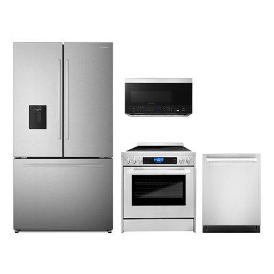 Cosmo 4 Piece Kitchen Package With 30" Over The Range Microwave 30" Freestanding Electric Range 24" Built-In Fully Integ in Refrigerators