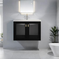 Mercer41 28" Wall-Mounted Bathroom Vanity with Ceramic Sink, Ideal for Compact Bathroom