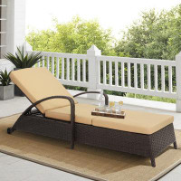 Winston Porter Chaise Lounge Rattan Outdoor Chaise Lounge Chair with 2 Wheels