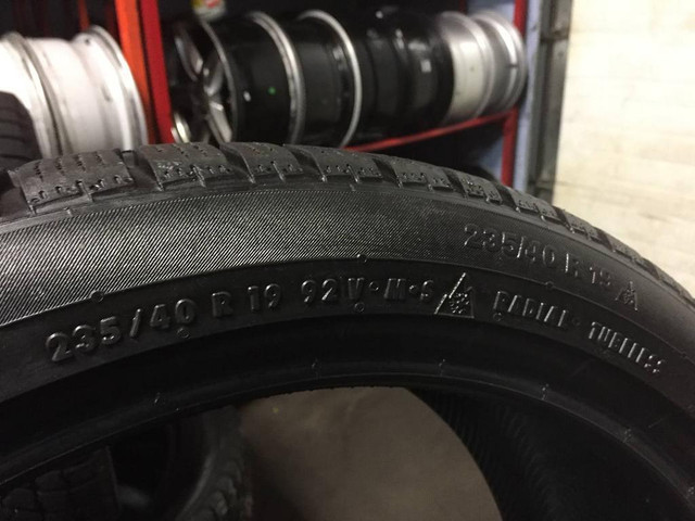 19 inch STAGGERED SET OF 4 USED WINTER TIRES 235/40R19 265/35R19 CONTINENTAL CONTIWINTERCONTACT TS830P TREAD LIFE 95% in Tires & Rims in Toronto (GTA) - Image 4