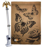 Breeze Decor Butterflies - Impressions Decorative Aluminum Pole & Bracket House Flag Set HS104002-BO-02
