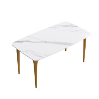 Ivy Bronx 70.87"Modern Artificial Stone Pandora White Curved Metal Leg Dining Table-Can Accommodate 6-8 People