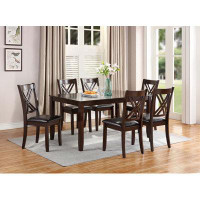 Gracie Oaks 7Pcs Dining Set Dining Table 6 Side Chairs-Faux Leather-30" H x 36" W x 60" D