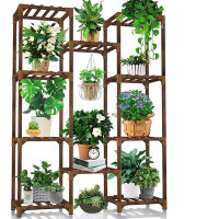 Arlmont & Co. Tall Plant Shelf for Multiple Plants, 10 tiers 11 Pot Large Plant Rack Wood Plant Holder