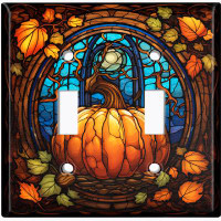 WorldAcc Metal Light Switch Plate Outlet Cover (Halloween Festive Pumpkin - Double Toggle)