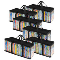 Rebrilliant DVD Storage Bags (Set Of 6) Media Organizer Bag, Clear Plastic Holders With Carrying Handles And Zipper,Blac