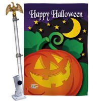 Breeze Decor Halloween Night - Impressions Decorative Aluminum Pole & Bracket House Flag Set HS112052-BO-02