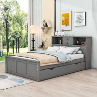 Red Barrel Studio Neeko Full 5 Drawers Wood Pltaform Bed with Twin Trundle and Shelves