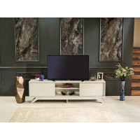 George Oliver Furnishome Store Luxia Mid Century Modern Tv Stand 2 Sliding Door Cabinet 2 Shelves 67 Inch Tv Unit
