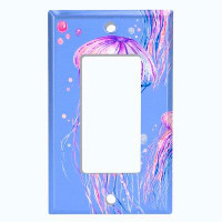 WorldAcc Metal Light Switch Plate Outlet Cover (Jelly Fish Pink Party Lavender  - Single Rocker)
