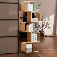 Hokku Designs 5-Tier S-Shaped Geometric Modern Bamboo Bookshelf, Large Capacity Creative Display Curved Rack Free-Standi