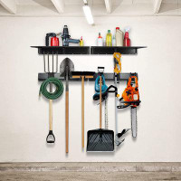 Latitude Run® Latitude Run® Garage Tool Storage Rack With Wall Shelf, 12 Piece Garage Organizer, Metal, Wall Mounted, Ha