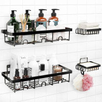 Rebrilliant Shower Caddy Shelf With Hooks, Storage Rack Organizer, Can Be Wall-Mounted Without Holes For Bathroom, Washr