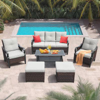 Red Barrel Studio 6 Pcs Outdoor Sectional Sofa With Reclining Backrest