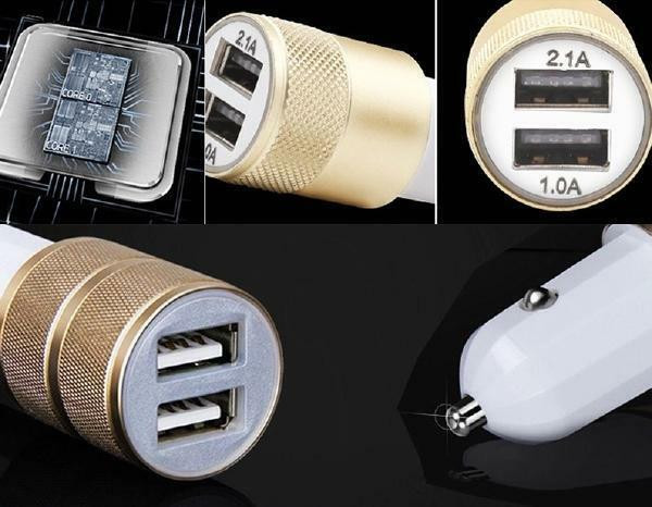 Overfly Universal USB Car Charger - 2.1A and 1.0A Double Car Lighter charger - Gold in Cell Phone Accessories in Québec - Image 4